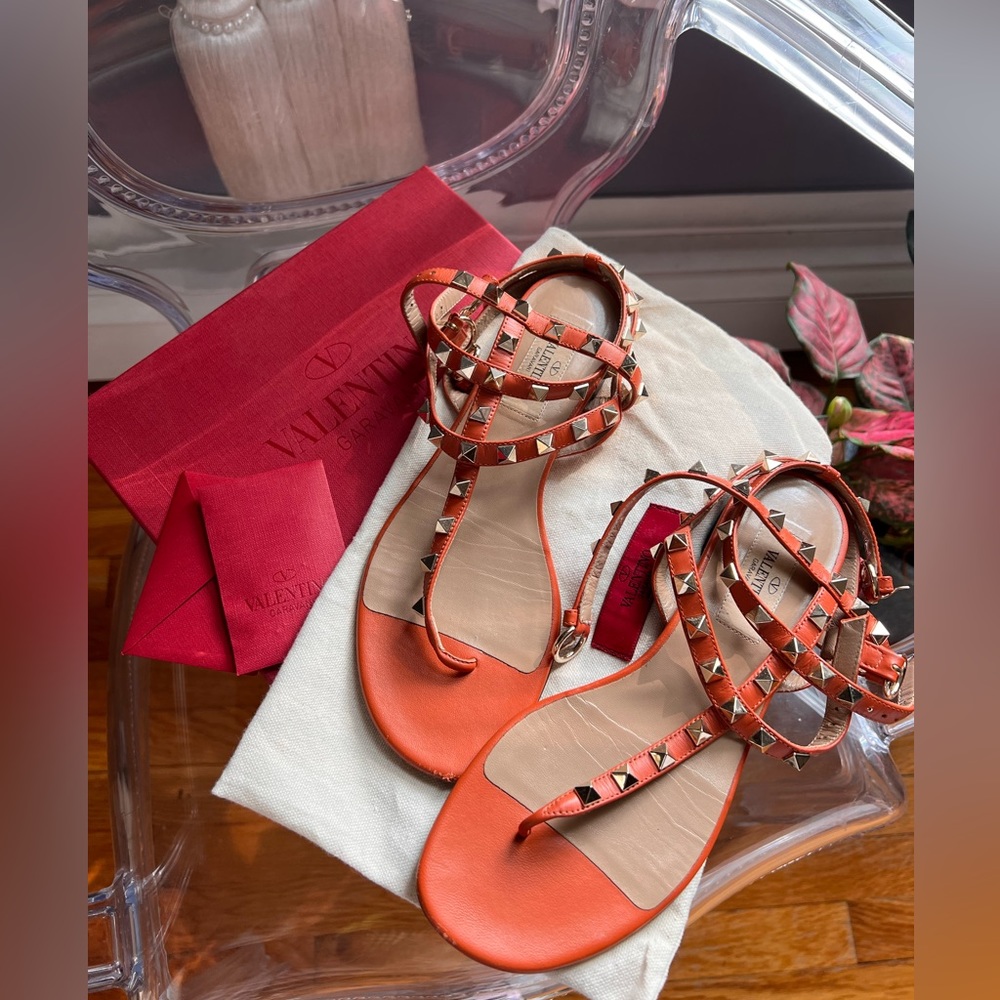 Authentic Valentino rockstud gladiator orange sandals